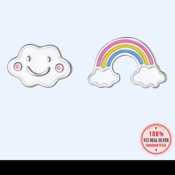 Sterling Silver 925 Sterling Rainbow & Cloud Earring - Picture 4 of 5